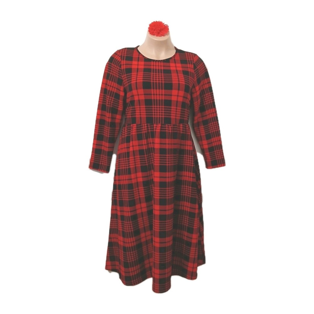 Western Plaid Check Midi Dress Women Red Black Country Cowgirl Holiday A Line
